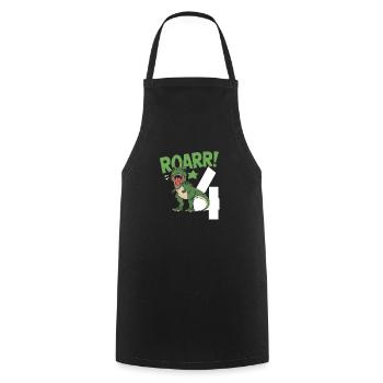 4ème anniversaire 4 ans Dino Dinosaur Fan - Tablier de cuisine - noir - Devant - AI Model Male 185 dark (185cm)