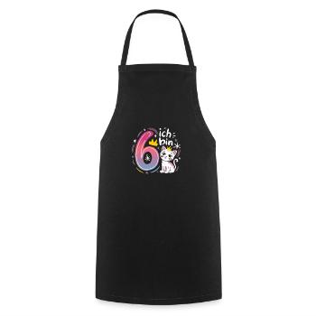 6th Birthday Cat Kitten Children's Birthday Party - Cooking Apron - black - Front - AI Model Male 185 dark (185cm)