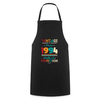 Anniversaire 30 ans - Vintage - Février 1994 - Tablier de cuisine - noir - Devant - AI Model Male 185 dark (185cm)