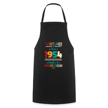 70th Anniversary - Vintage - June 1954 - Cooking Apron - black - Front - AI Model Male 185 dark (185cm)