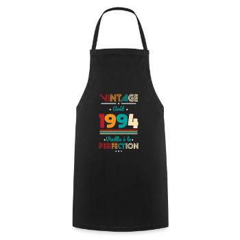 Anniversaire 30 ans - Vintage - Août 1994 - Tablier de cuisine - noir - Devant - AI Model Male 185 dark (185cm)