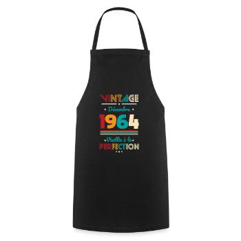 60th Birthday - Vintage - December 1964 - Cooking Apron - black - Front - AI Model Male 185 dark (185cm)