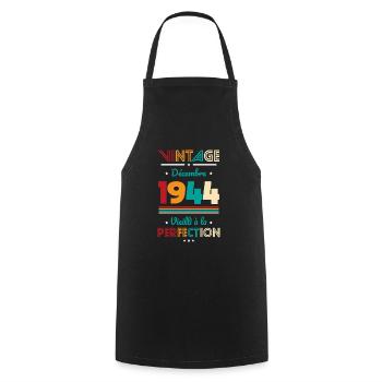 80 Years Anniversary - Vintage - December 1944 - Cooking Apron - black - Front - AI Model Male 185 dark (185cm)