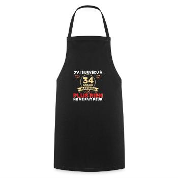 34 Ans De Mariage Noces De Coton Cadeau Mari 34eme - Tablier de cuisine - noir - Devant - AI Model Male 185 dark (185cm)