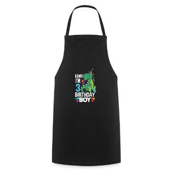 3rd birthday boy 3 years dinosaur T Rex - Cooking Apron - black - Front - AI Model Male 185 dark (185cm)