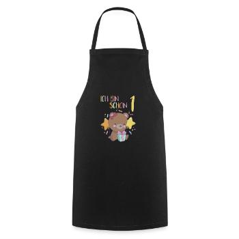 1er anniversaire fille 1 an ours j'ai 1 an - Tablier de cuisine - noir - Devant - AI Model Male 185 dark (185cm)