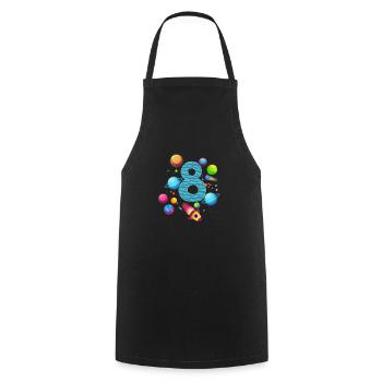 8th Birthday Boys 8 Years Planet Birthday - Cooking Apron - black - Front - AI Model Male 185 dark (185cm)