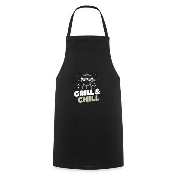 Grill & Chill Camping Zelten Wandern Lustig - Kochschürze - Schwarz - Vorne - AI Model Male 185 dark (185cm)