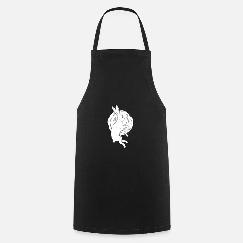 Rabbit and Moon Tshirt - Cooking Apron - black
