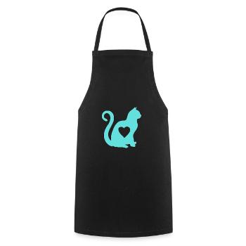 Turquoise cat heart silhouette cat lover black - Cooking Apron - black - Front - AI Model Male 185 dark (185cm)