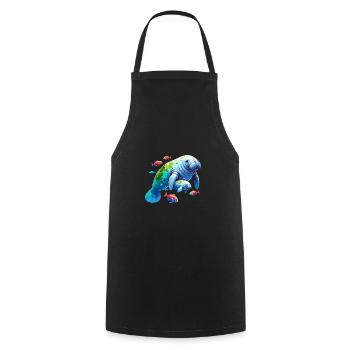 Manatee with calf and small colorful fish - Cooking Apron - black - Front - AI Model Male 185 dark (185cm)