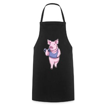 Bodybuilder cochon avec haltères - Tablier de cuisine - noir - Devant - AI Model Male 185 dark (185cm)