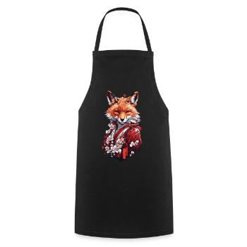 Magic Fox & Cherry Blossoms Japanese Aesthetics - Cooking Apron - black - Front - AI Model Male 185 dark (185cm)