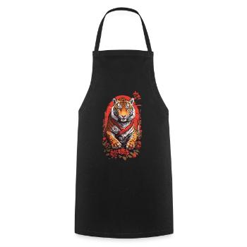 Retro Tiger Kunst Asian Art Style Design - Kochschürze - Schwarz - Vorne - AI Model Male 185 dark (185cm)