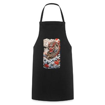 Dragon Japonais Rétro Ukiyo-E Poster Streetwear - Tablier de cuisine - noir - Devant - AI Model Male 185 dark (185cm)