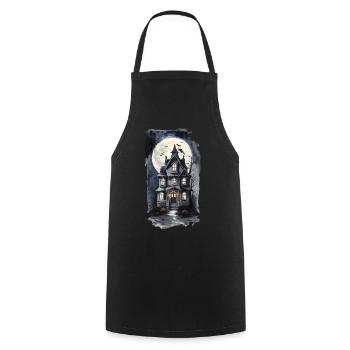 Maison hantée d’Halloween effrayante avec des chauves-souris - Tablier de cuisine - noir - Devant - AI Model Male 185 dark (185cm)