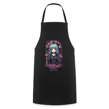 Victorian gothic anime egirl with roses - Cooking Apron - black - Front - AI Model Male 185 dark (185cm)