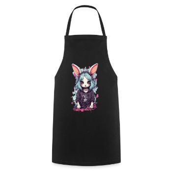Gothic Bunny eGirl Anime Kemonomimi Design - Cooking Apron - black - Front - AI Model Male 185 dark (185cm)