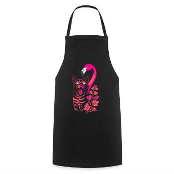 Tropical Cat & Flamingo - Summer 2025 - Cooking Apron - black - Front - AI Model Male 185 dark (185cm)
