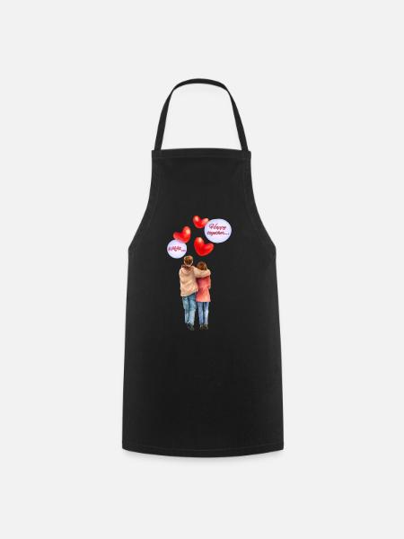 Happy Together – Romantic Watercolor Illustration - Cooking Apron - black