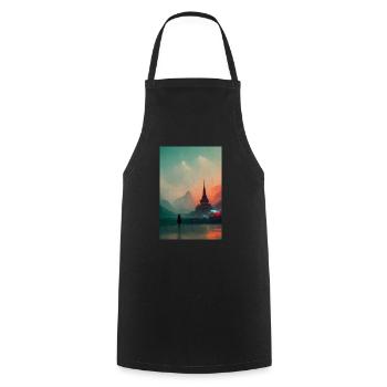 Girl stands in front of a temple in Thailand - Cooking Apron - black - Front - AI Model Male 185 dark (185cm)
