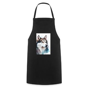 Husky Siberian Husky Dog Watercolor Dogs - Cooking Apron - black - Front - AI Model Male 185 dark (185cm)