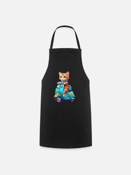 Katze fährt Roller - Kochschürze - Schwarz