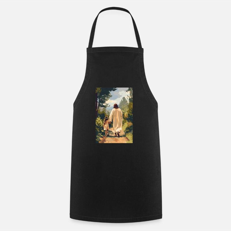 Jesus wandert mit einem kleinen Mädchen, - Kochschürze - Schwarz