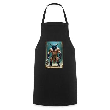 Minotaur, massive bull-headed warrior gripping axe - Cooking Apron - black - Front - AI Model Male 185 dark (185cm)
