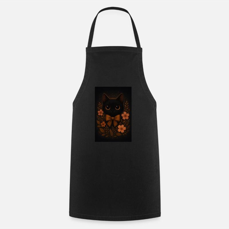 Schwarze Katze mit Blumen - Kochschürze - Schwarz