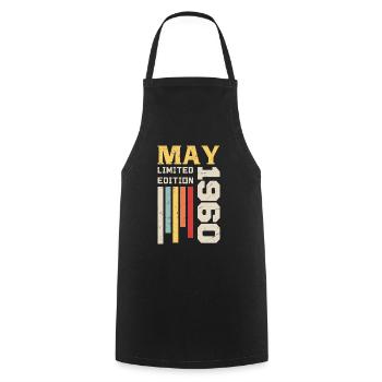 May 1960 - Birthday gift born in May 1960 May - Cooking Apron - black - Front - AI Model Male 185 dark (185cm)