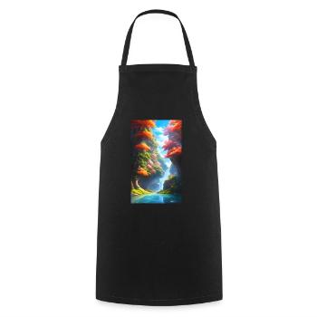 Lush & colorful anime river with trees - Cooking Apron - black - Front - AI Model Male 185 dark (185cm)