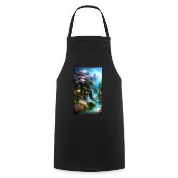 Ethereal fantasy cottage in nature - Cooking Apron - black - Front - AI Model Male 185 dark (185cm)