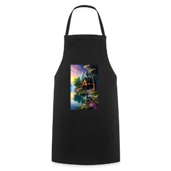 Cabane fantastique confortable dans une nature colorée - Tablier de cuisine - noir - Devant - AI Model Male 185 dark (185cm)