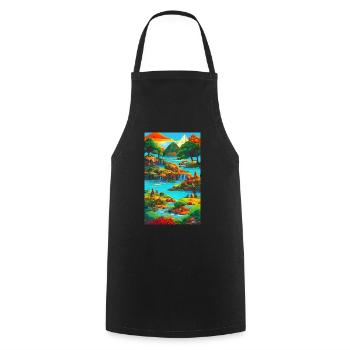 Exotic & colorful ai landscape - Cooking Apron - black - Front - AI Model Male 185 dark (185cm)
