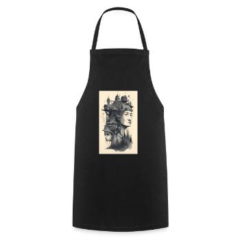 Mother daughter abstract architecture portrait - Cooking Apron - black - Front - AI Model Male 185 dark (185cm)