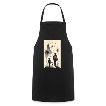 Père célibataire et fils famille d’encre - Tablier de cuisine - noir - Devant - AI Model Male 185 dark (185cm)