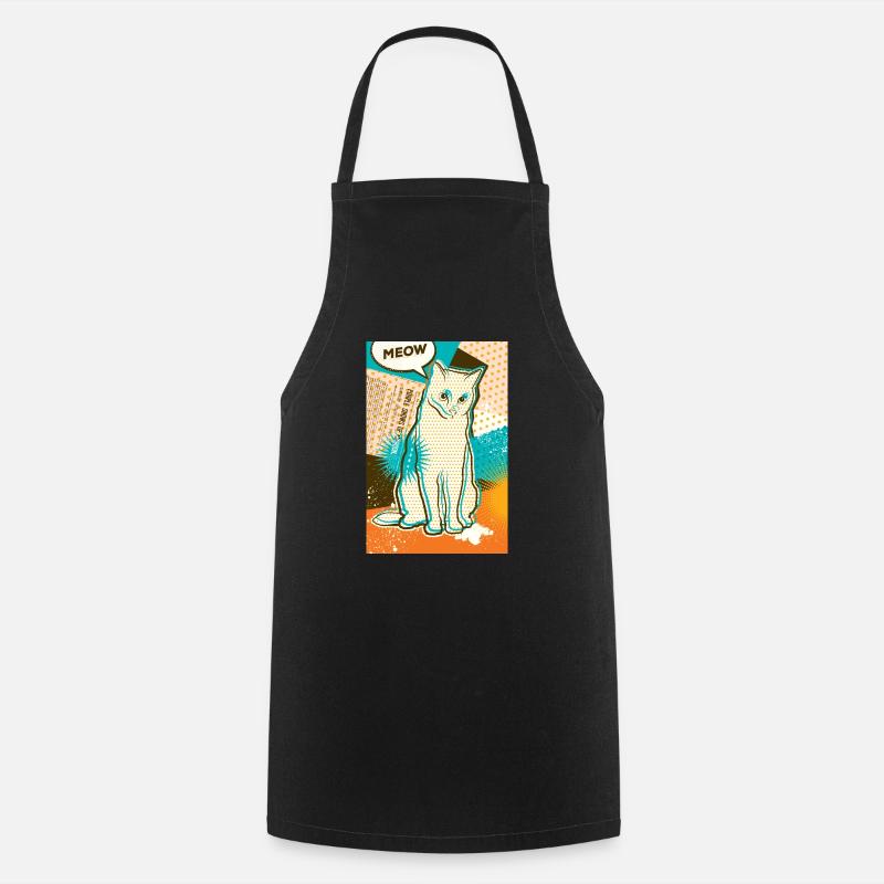 Chat MEOW, pop art, collage - Tablier de cuisine - noir
