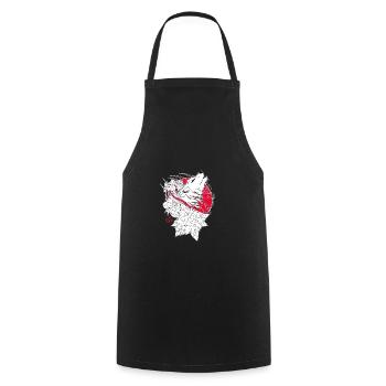 Wolf, iris and peony from Japan - Cooking Apron - black - Front - AI Model Male 185 dark (185cm)
