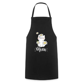 Chat mignon kawaii drôle avec des tournesols disant miaulement - Tablier de cuisine - noir - Devant - AI Model Male 185 dark (185cm)