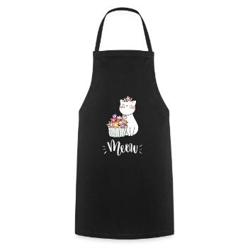 Niedliche Kawaii lustige Katze mit Blumen, die Miauen sagen - Kochschürze - Schwarz - Vorne - AI Model Male 185 dark (185cm)