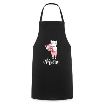 Niedliche Kawaii lustige Katze mit Blumen, die Miauen sagen - Kochschürze - Schwarz - Vorne - AI Model Male 185 dark (185cm)