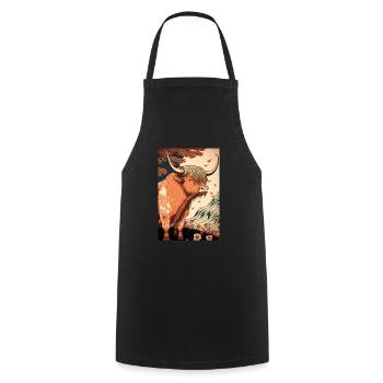 Scottish Highland cattle ukiyo - Cooking Apron - black - Front - AI Model Male 185 dark (185cm)