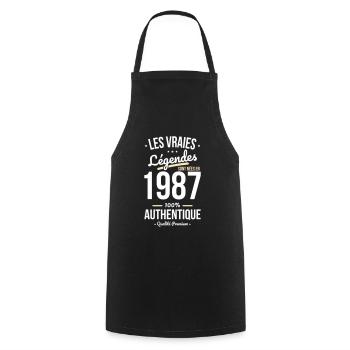 Anniversaire 35 ans - Légendes sont nées en 1987 - Tablier de cuisine - noir - Devant - AI Model Male 185 dark (185cm)