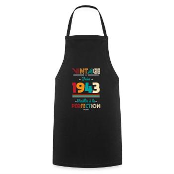 Anniversaire 81 ans - Vintage - Juin 1943 - Tablier de cuisine - noir - Devant - AI Model Male 185 dark (185cm)