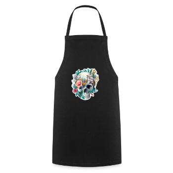 Human Skull & Flowers 28 - Cooking Apron - black - Front - AI Model Male 185 dark (185cm)