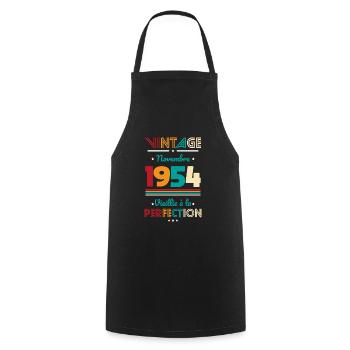 70th Birthday - Vintage - November 1954 - Cooking Apron - black - Front - AI Model Male 185 dark (185cm)