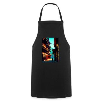 Japanese Village ,Art Anime Manga Aesthetics - Cooking Apron - black - Front - AI Model Male 185 dark (185cm)