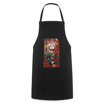 Chat japonais esthétique en kimono Ukiyo-E - Tablier de cuisine - noir - Devant - AI Model Male 185 dark (185cm)