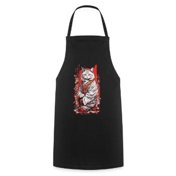Kimono Japonais Chat Style Ukiyo-E - Tablier de cuisine - noir - Devant - AI Model Male 185 dark (185cm)